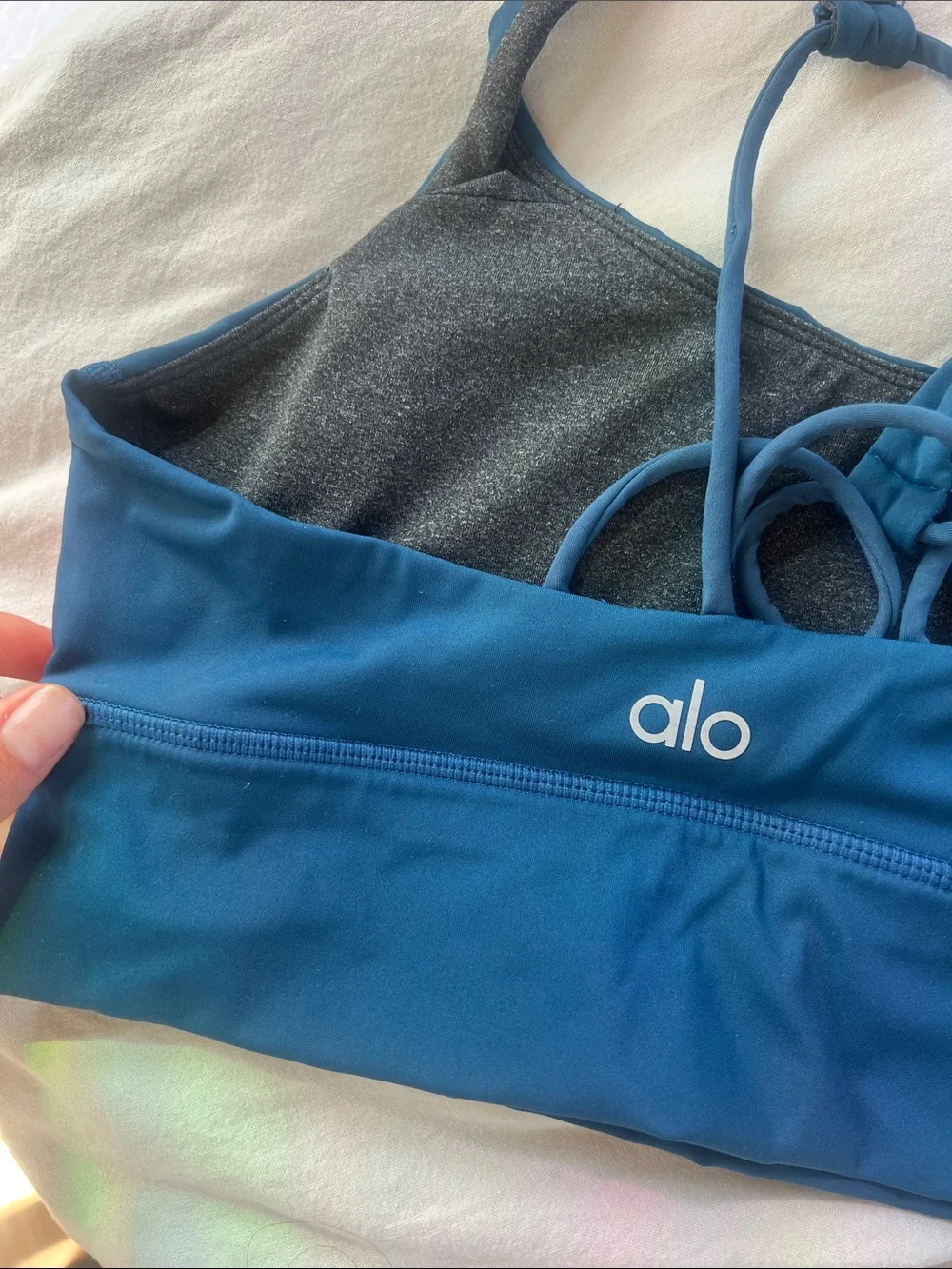 ALO Yoga Teal Blue Strappy Swim Bikini Top